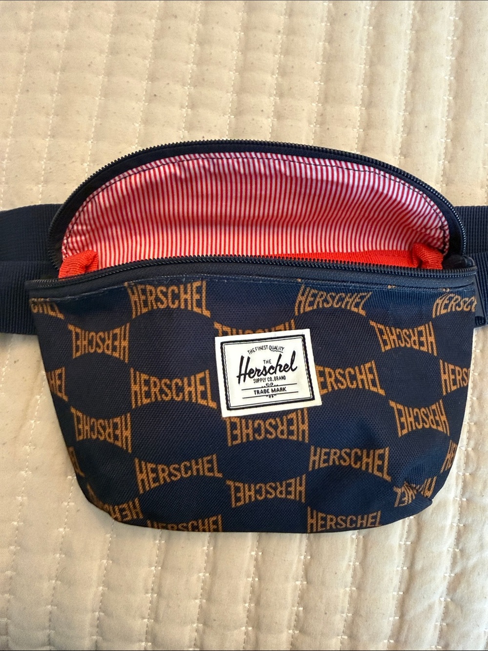 Herschel Supply Company Navy Belt Bag with Brown Logo Print